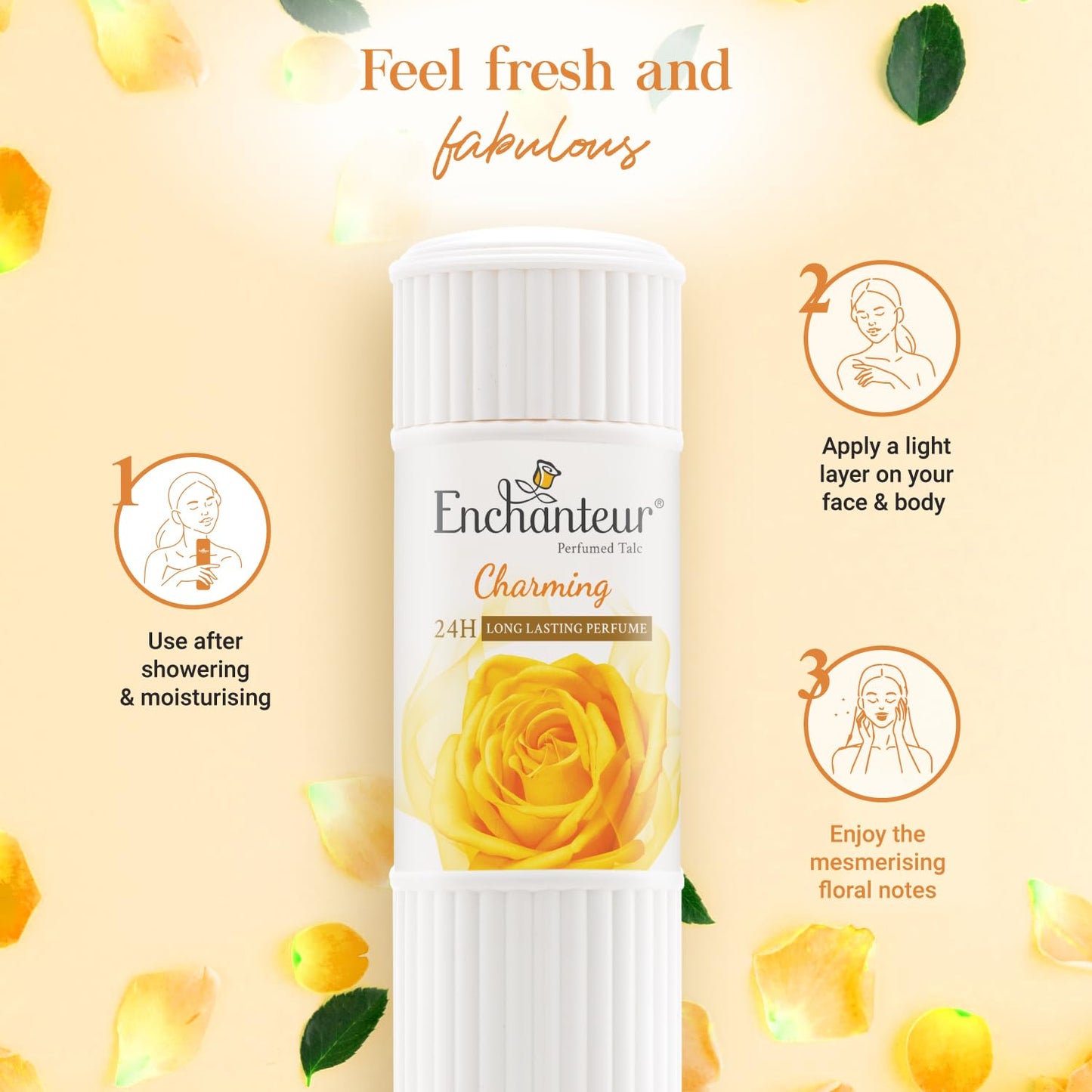 Enchanteur Charming Perfumed Talcum Powder with Floral French Fragrance for Women, 250 gm