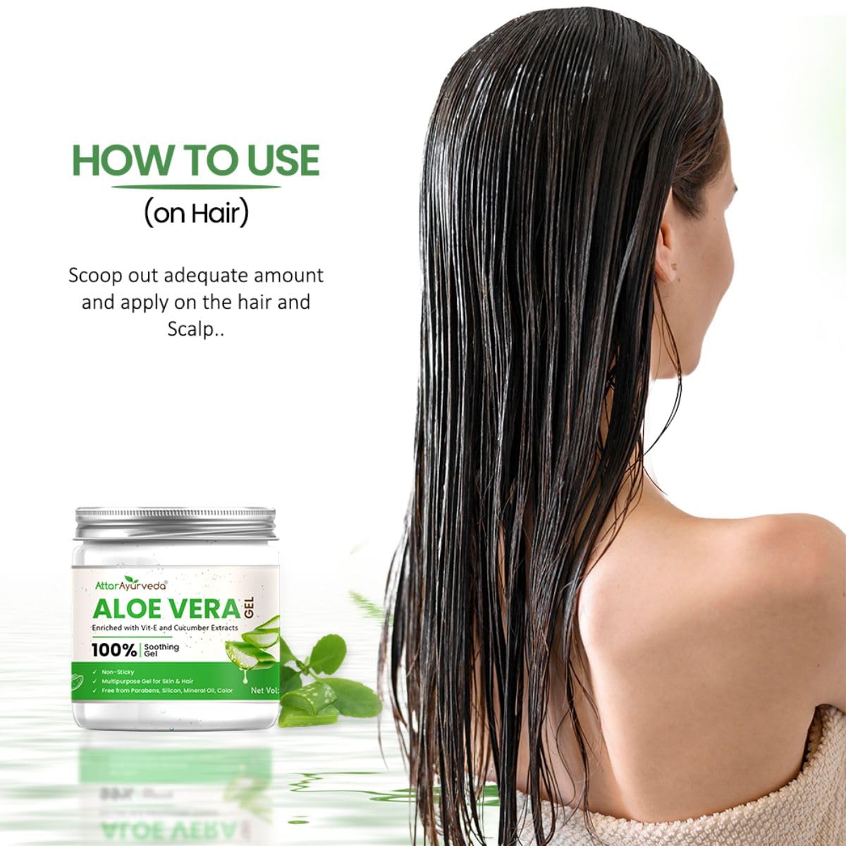Attar Ayurveda Natural Aloe vera gel for Face, Skin & Hair (200 ml) | With Vit-E and Cucumber extracts