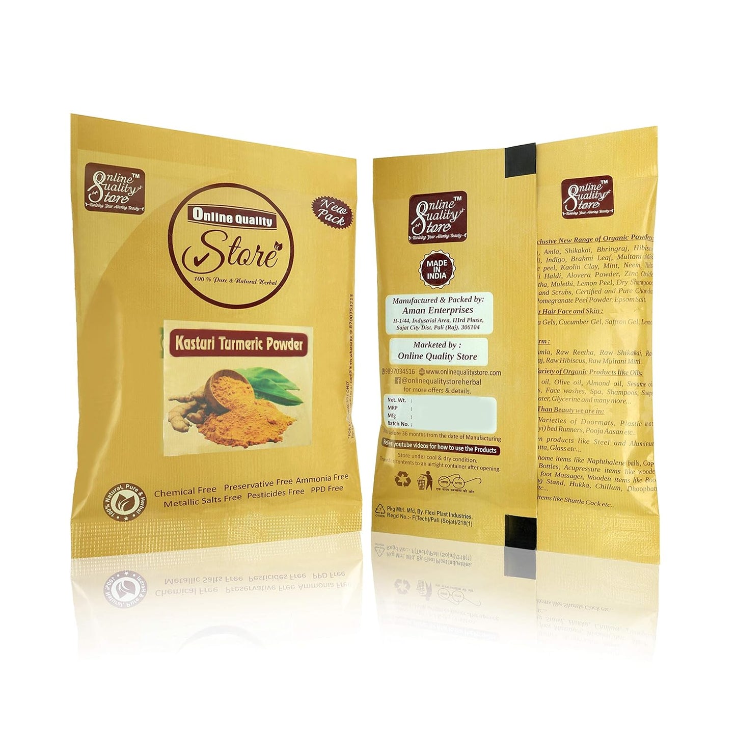 Online Quality Store Kasturi Turmeric Powder For Face + Pure Organic Sandalwood Powder|Kasturi Haldi Powder,Wild Turmeric Powder,Kasturi Manjal|Face Care Products(Pack Of 2 ,50G Each ,Total 100G )