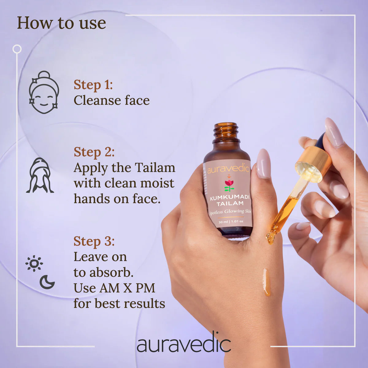 Auravedic Kumkumadi Tailam, Kumkumadi Face Oil for Glowing Skin, Kumkumadi Gold Glow Face Oil