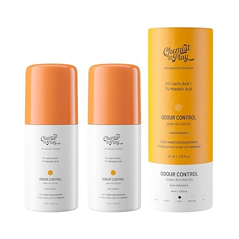 Chemist at Play UnderArm Roll-On with 5% AHA, Lactic Acid & 1% Mandelic Acid | Prevents Body Odour, Brightens Skin & Exfoliates Underarm , Aqua Fragrance ,40ml