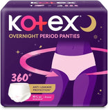 Kotex Overnight Period Panties (Medium/Large size, pack of 4 panties) for heavy flow period protection | with 360 degree anti-leakage design & airy-soft fabric