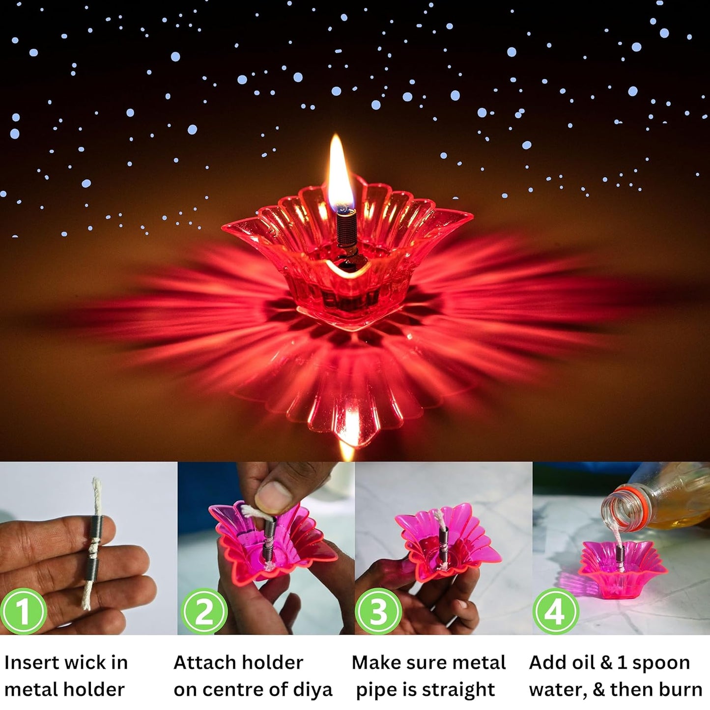 Indian Karigar 12 pcs Diwali Diyas Colourful 3D Reflection Diya, Multicolour