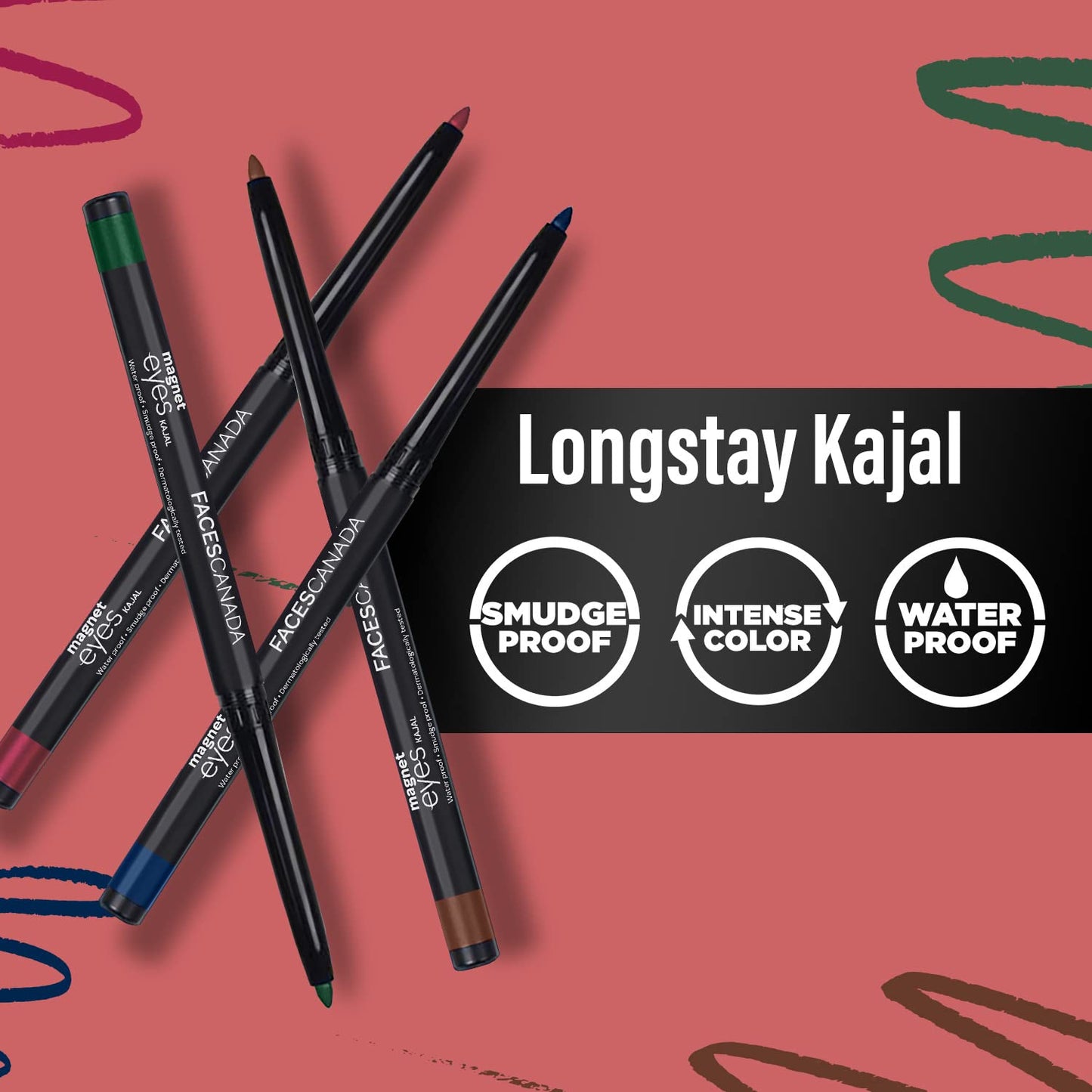 FACESCANADA Magneteyes Color Kajal - Brown Comfort 03, 0.30G | Highly Pigmented Kohl | 12 Hr Long Stay | Matte Finish