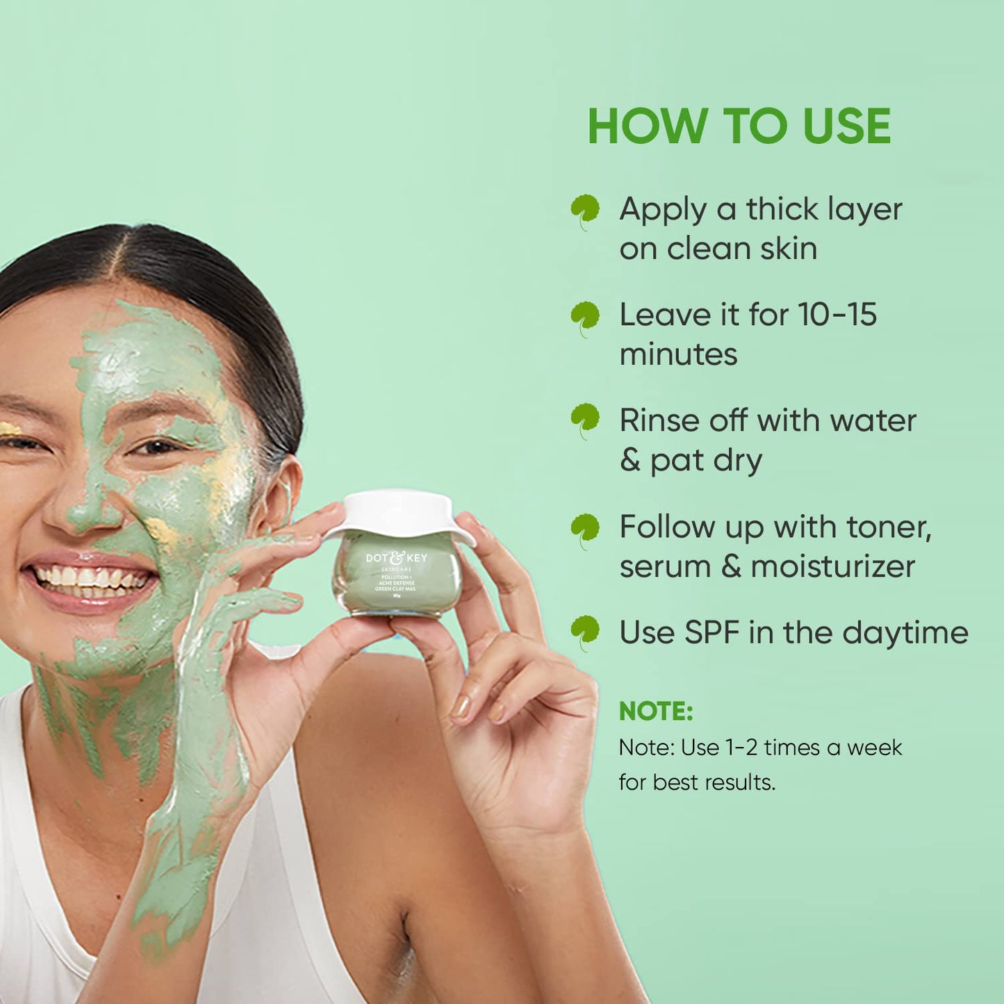 Dot & Key Skin Care Pollution + Acne Defense Green Clay Mask | Clay Mask for Face with Salicylic & Matcha Tea | Reduces Active Acne, Soothes Redness | 85g