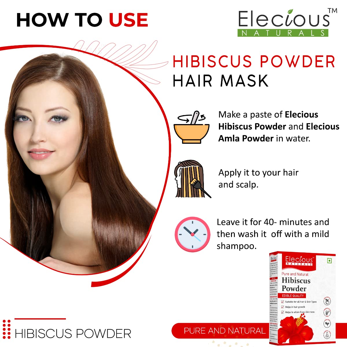 Elecious Hibiscus powder for hair growth, face and skin, 200 gm
