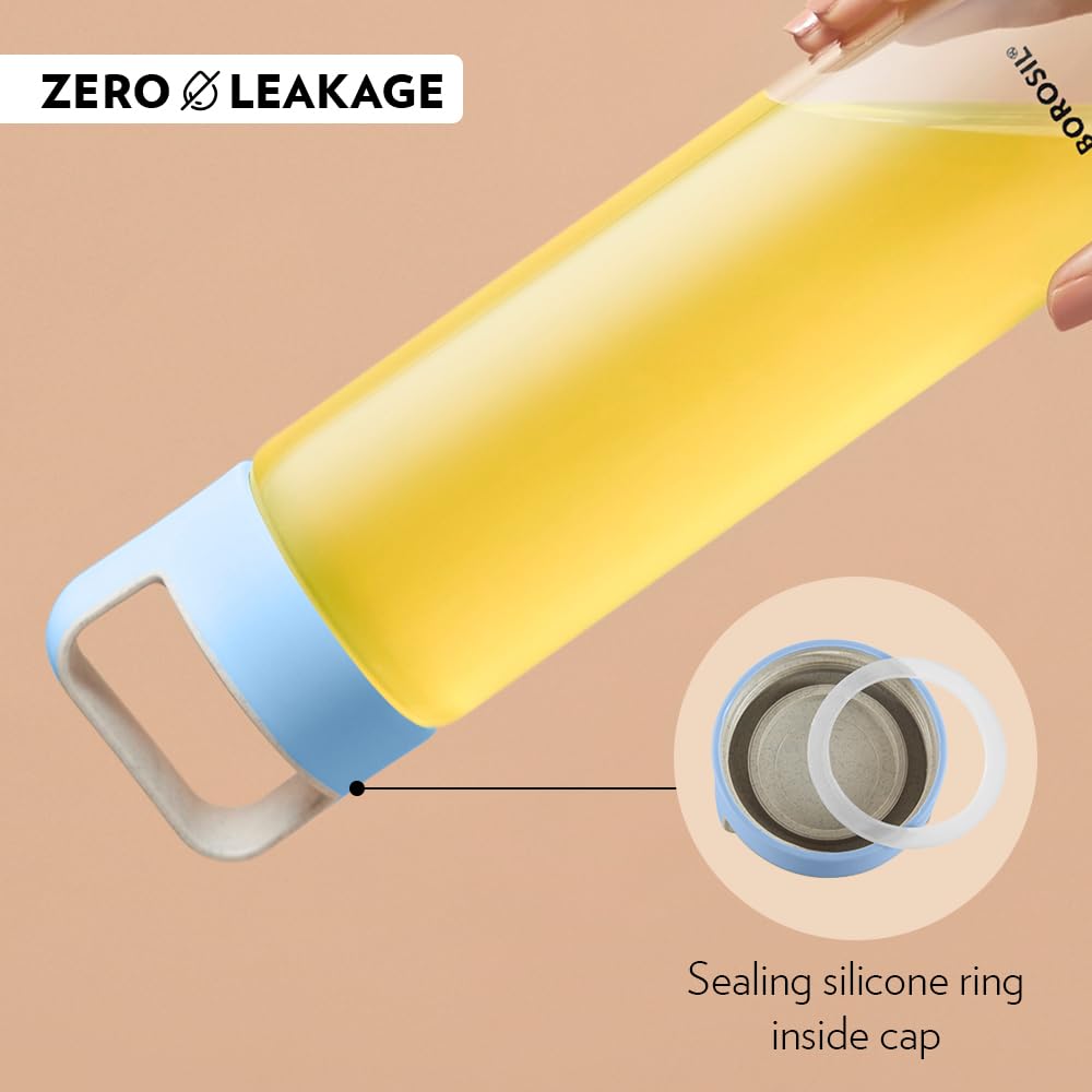 Borosil Neo Glass Water Bottle, 550 ml, Stylish & Transparent