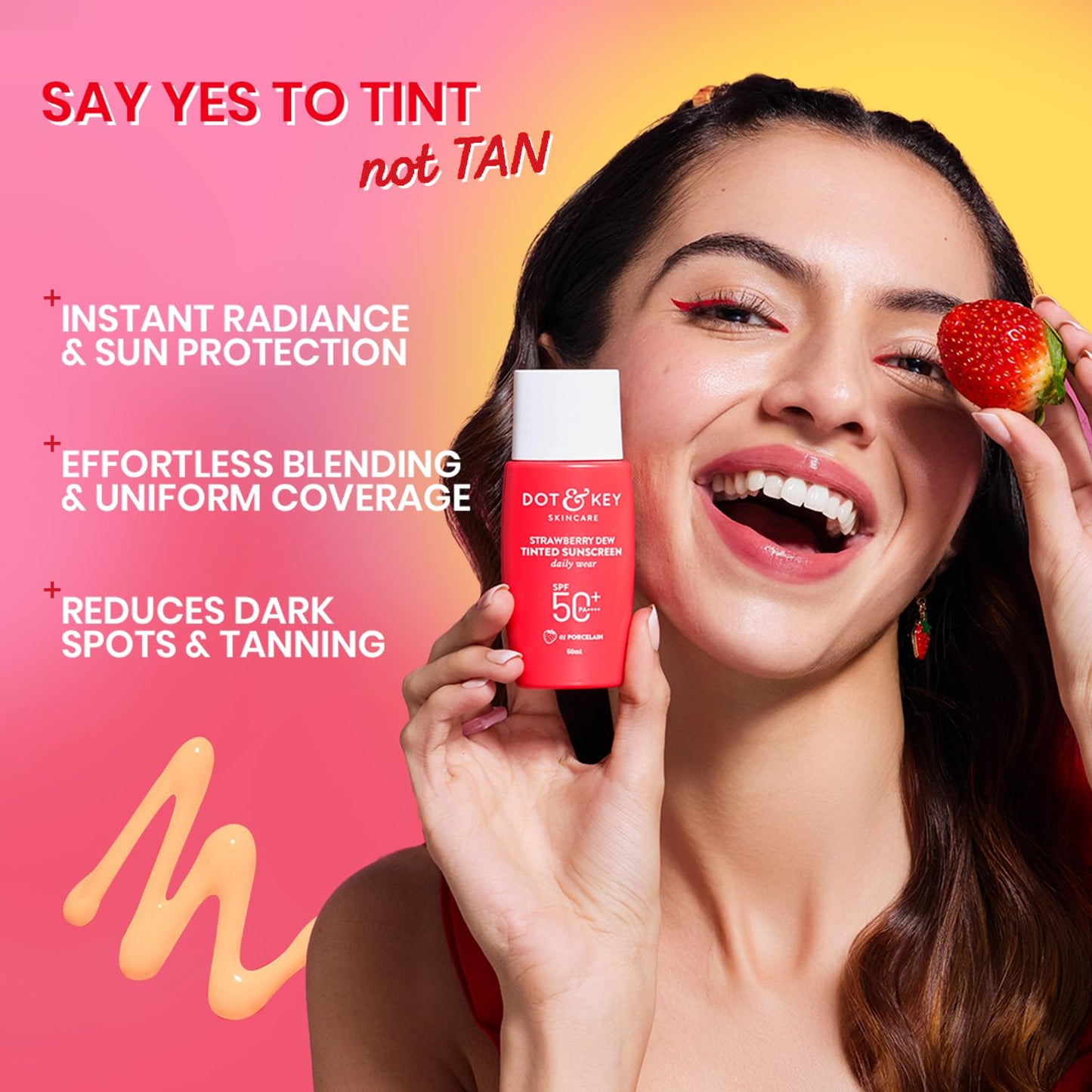 Dot & Key Strawberry Dew Tinted Sunscreen SPF 50+ Pa++++ - 01 Porcelain | Protection Against UA/UB , 50 ml