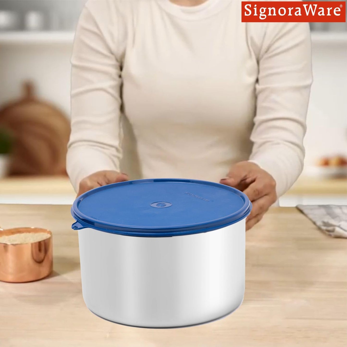 Signora Ware Store Well Stainless Steel Jumbo Container 3Ltr, Modblue