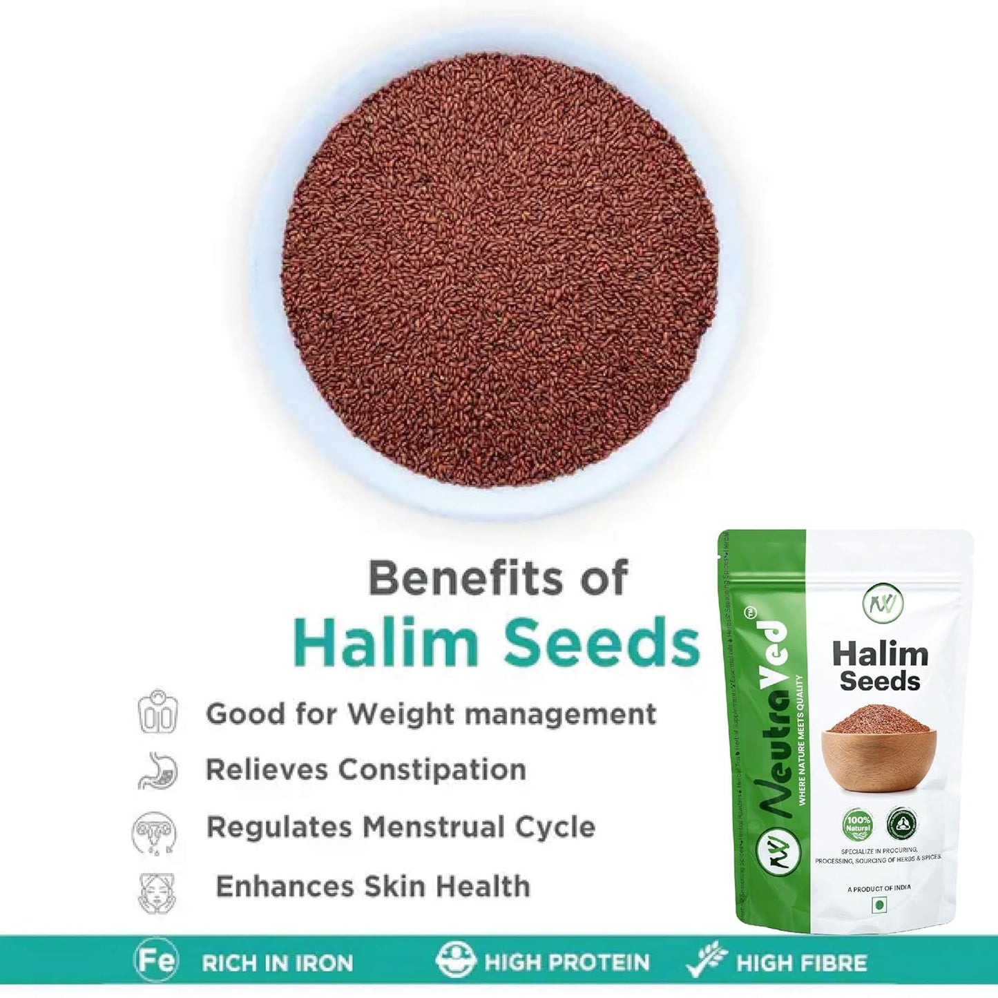 NeutraVed Halim Seeds 350g | Aliv for Eating Superfood & Hair Growth | Asaliya | Garden Cress | Haleem Seeds | Immunity Booster - 350g