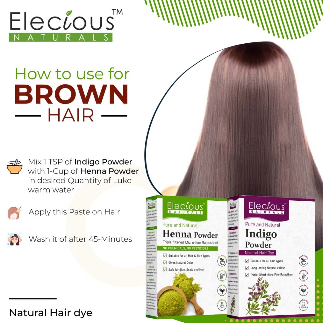 Elecious Naturals Indigo and Henna Powder for Black Hair Natural Hair Dye, 400 gm