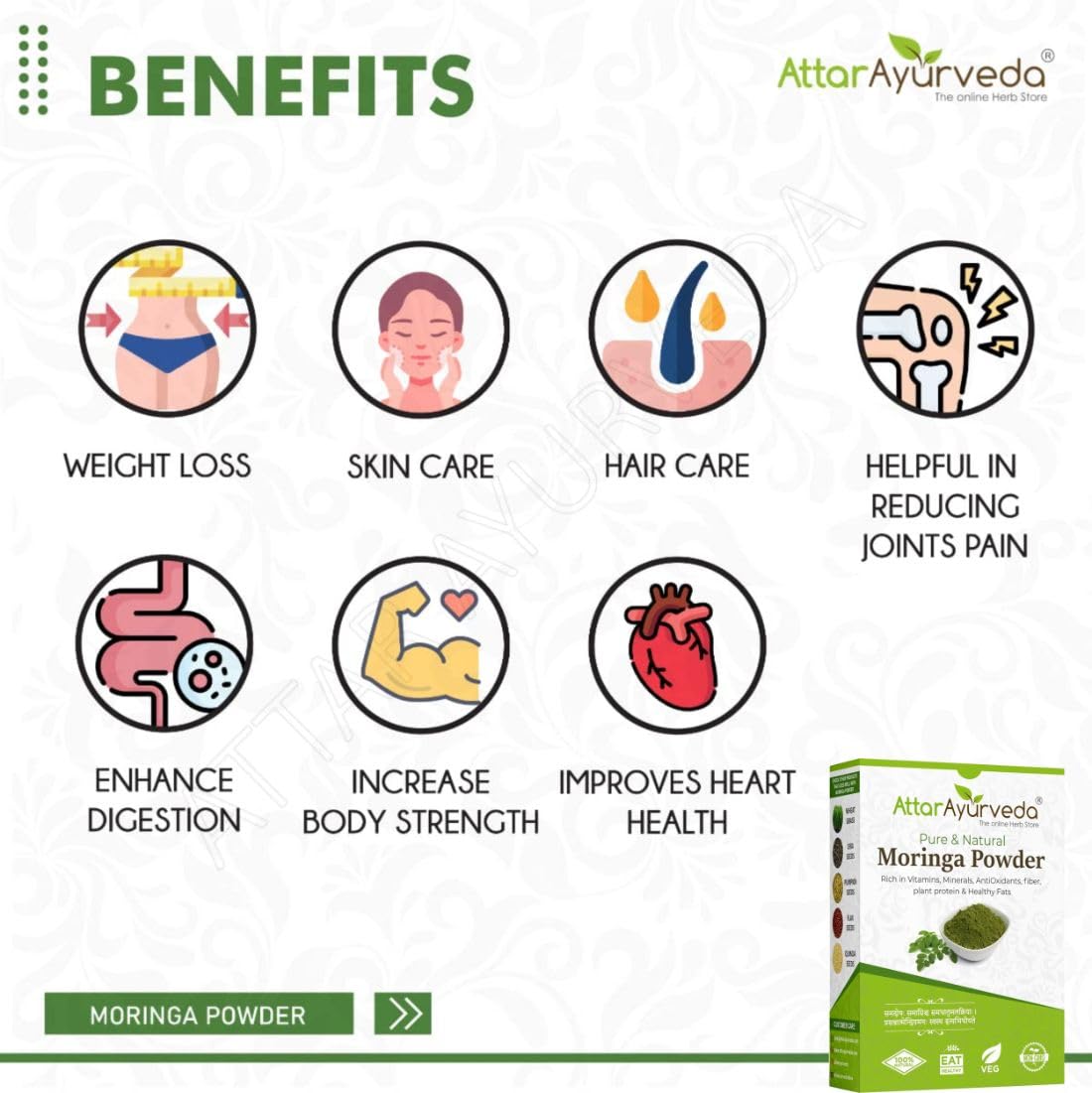 Attar Ayurveda Moringa Leaf Powder, Drumstick Leaf powder, 200 gm