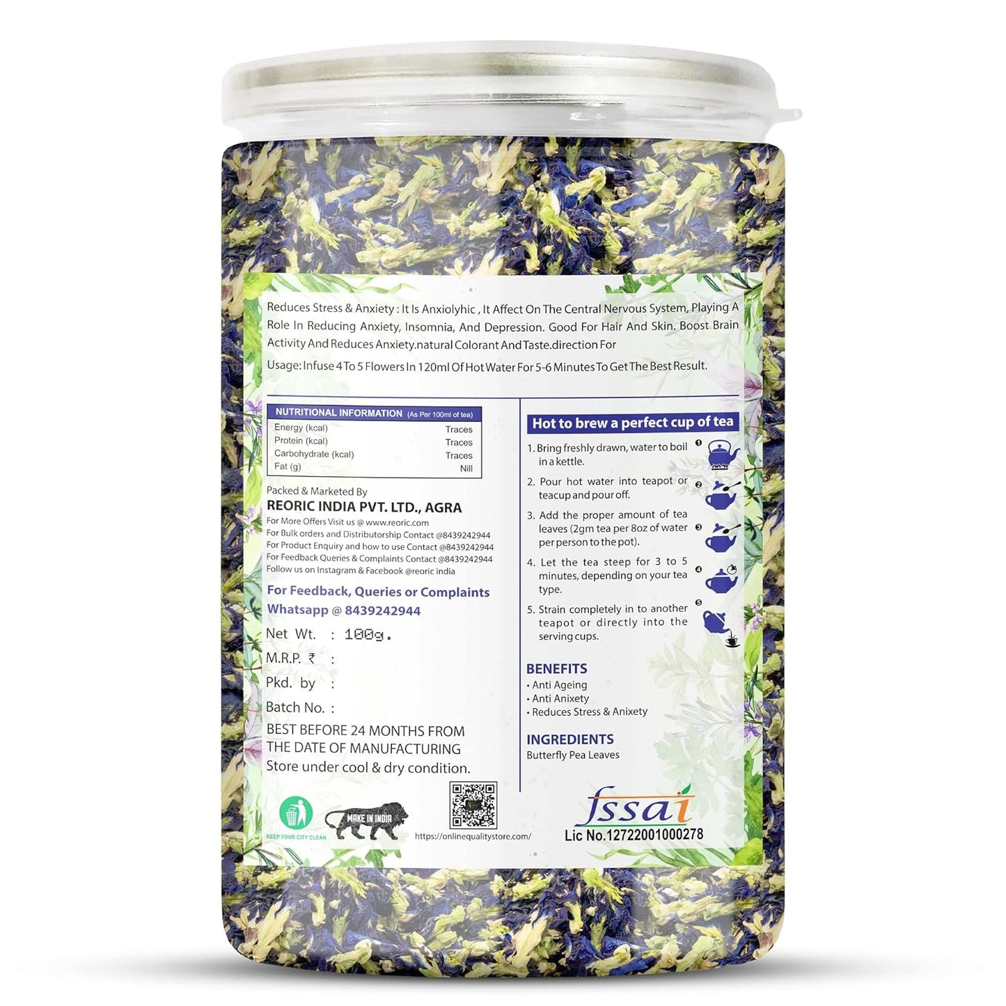 Bralcon Herbal Tea Combo Pack- Hibiscus Flower Tea, Butterfly Pea, Rose, Lemongrass - 400 gm