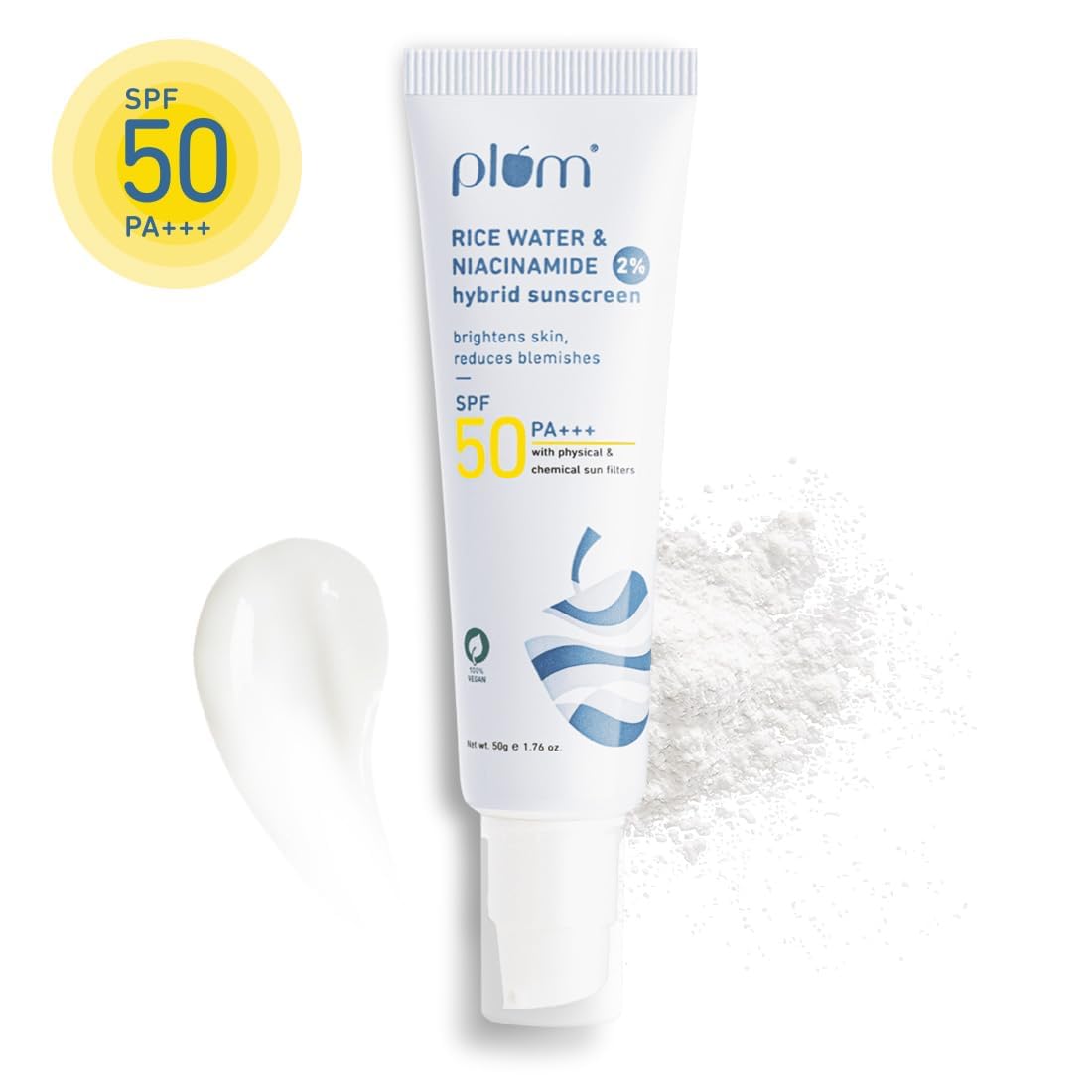 Plum 2% Niacinamide Sunscreen SPF 50 PA+++ With Rice Water, 50 gm