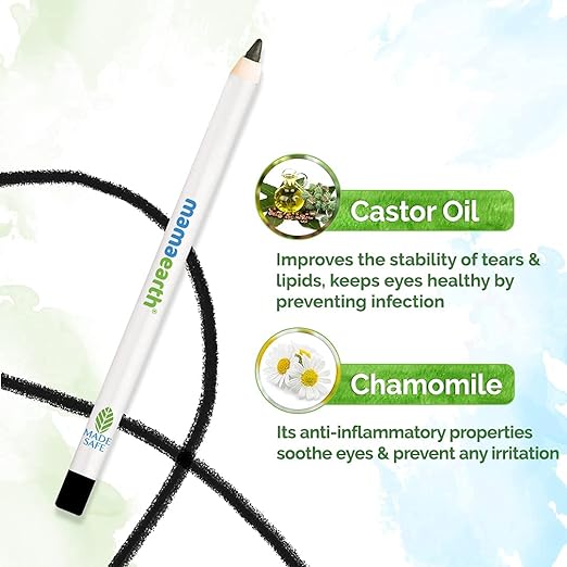 Mamaearth Charcoal Black Long Stay Kohl Pencil, Kajal Black Waterproof, With Castor Oil & Chamomile For 11 Hour Smudge free Stay with Free Sharpener, 2 Piece Set