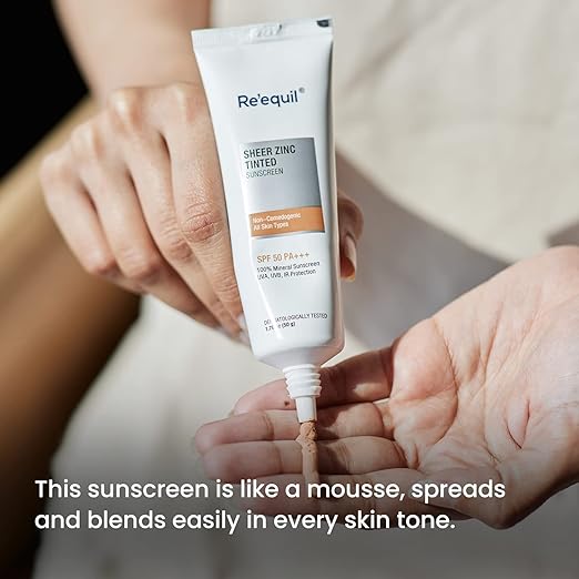 Re'Equil Sheer Zinc Tinted Sunscreen 50g SPF 50 PA+++ - 100% Mineral Sunscreen Cream