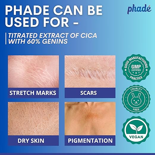 Phade Stretch Mark Cream with CICA for Pregnancy, Scars, Uneven Skin Tone, Ageing - 200 ml