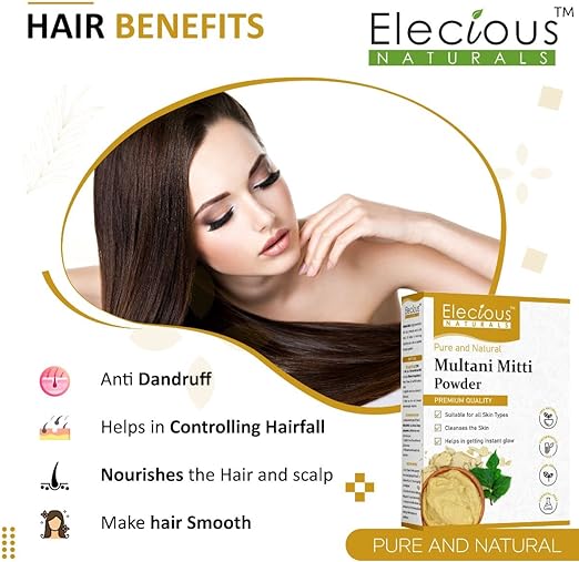 Elecious Natural Multani Mitti Powder, Bentonite Clay, 200 gm