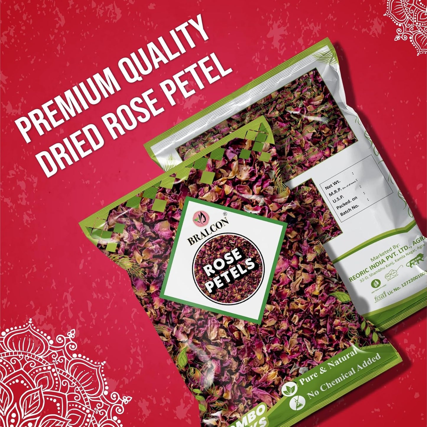 Bralcon Rose Petals - 100 gm, Pure & Natural Sun dried Rose Flowers Petal