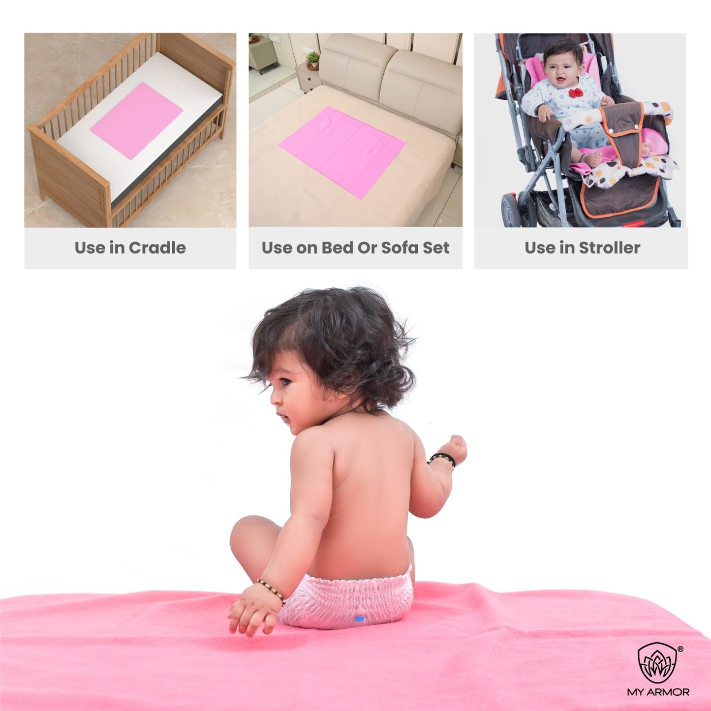 MY ARMOR Baby Dry Sheet for New Born Baby ,Size 100 x 140 cm, Baby Pink