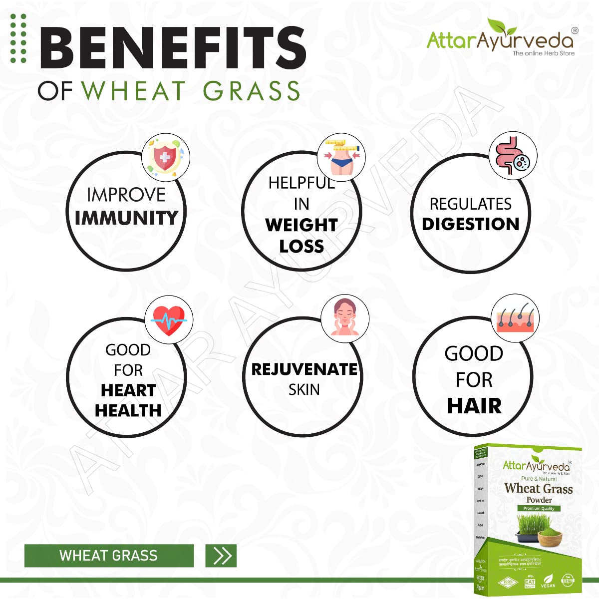 Attar Ayurveda 100% Natural Wheat Grass Powder (100 Gram) | Pure, Preservative free, Non-GMO