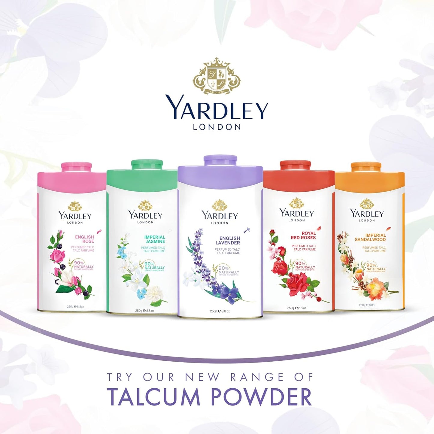 Yardley London English Lavender Perfumed Talc/ Powder for Women with Calcium, Carbonate, Magnisium, Carbonate, Fragrance, Dipropylene Glycol, Calcium, Silicate, Triclosan(Deo Factor), Pack of 1, 100g