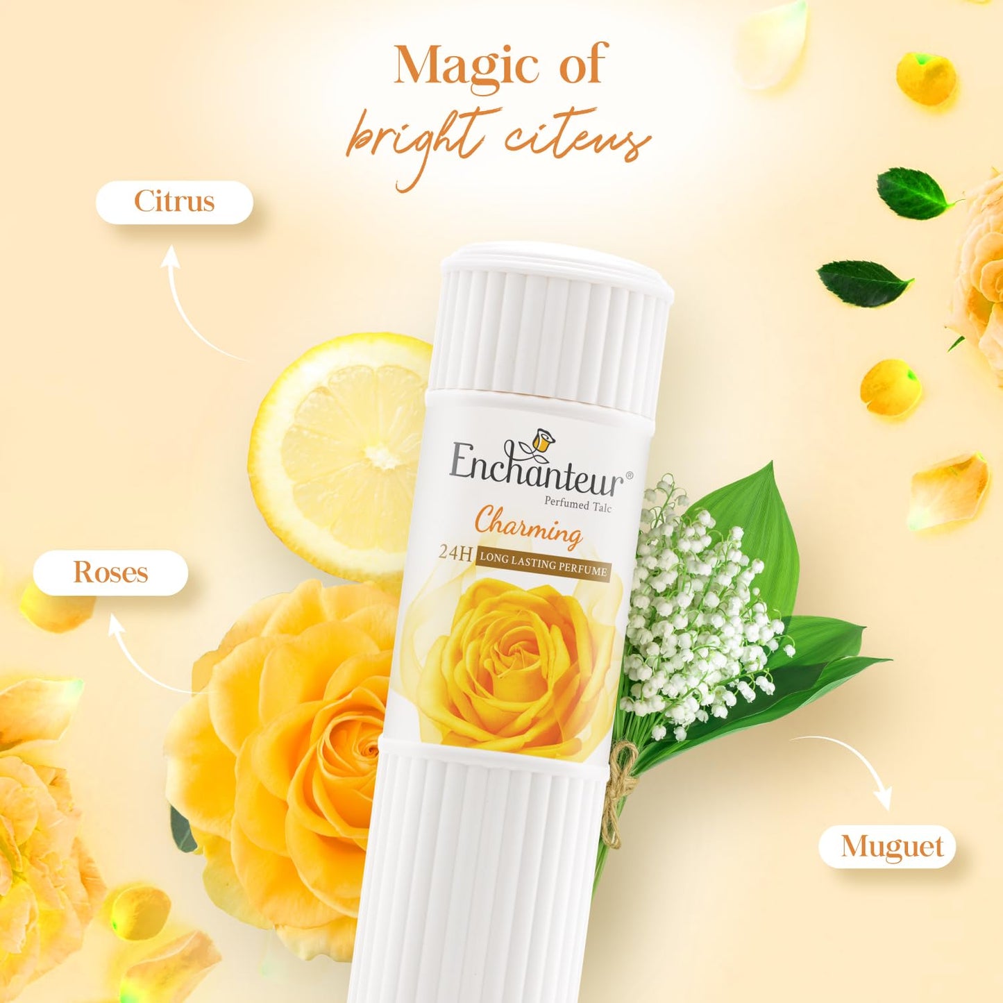 Enchanteur Charming Perfumed Talcum Powder with Floral French Fragrance for Women, 250 gm