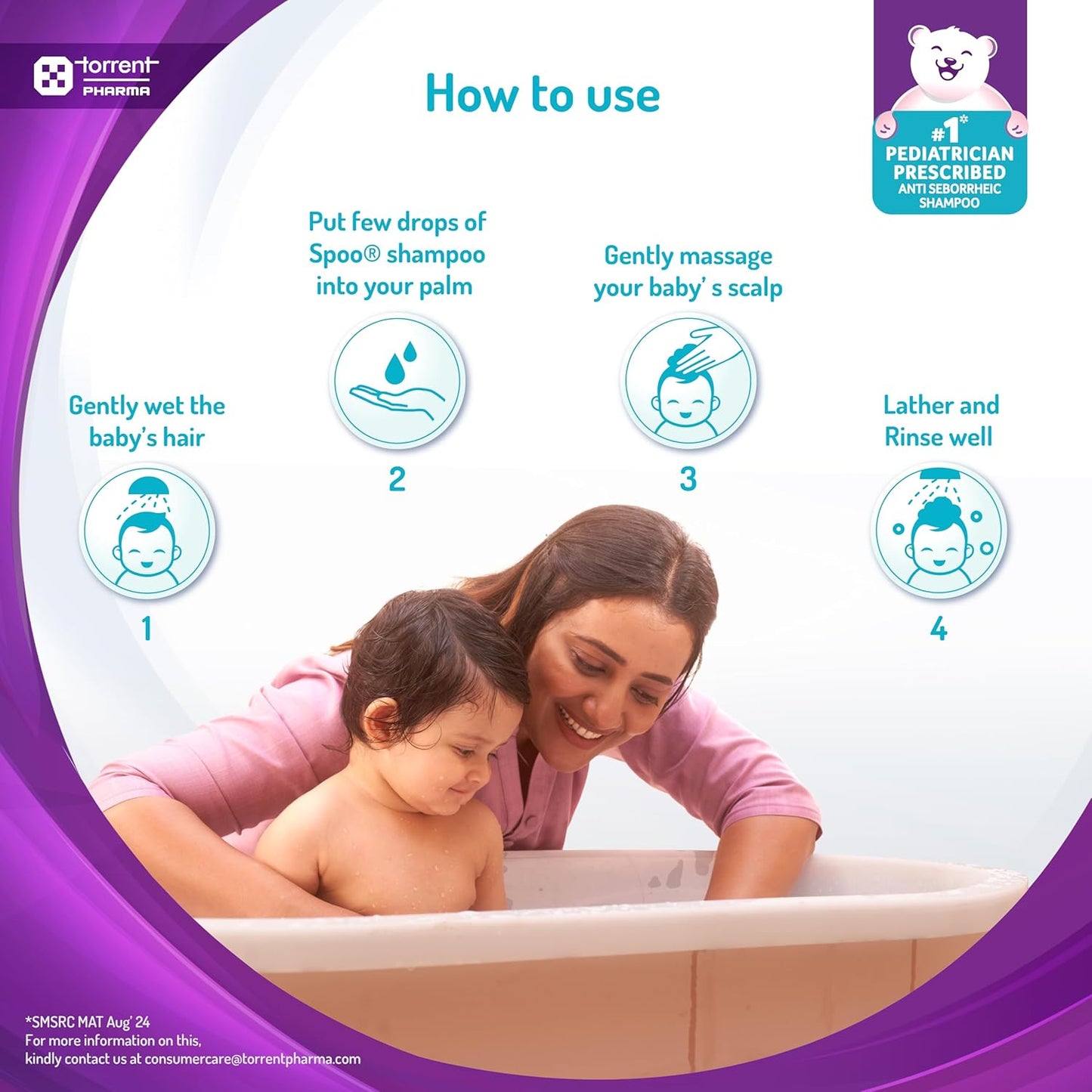 Spoo No-Tear Formula baby shampoo 200ml from Tedibar Family | Gentle on Scalp | No. No. 1 Pediatrician Prescribed Anti Seborrheic Shampoo* - By Torrent Pharma
