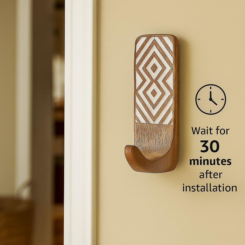 Indian-Shelf 3 Hook, 6 Strip No Damage Wood Wall Hooks- Adhesive Wall Hooks