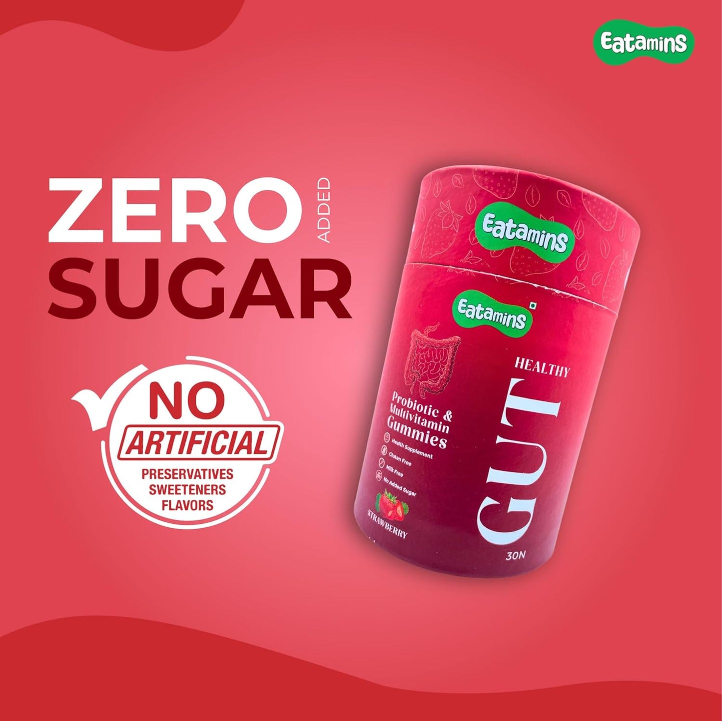 Eatamins Probiotic & Multivitamin Gummies – Strawberry Flavor, 30 Count