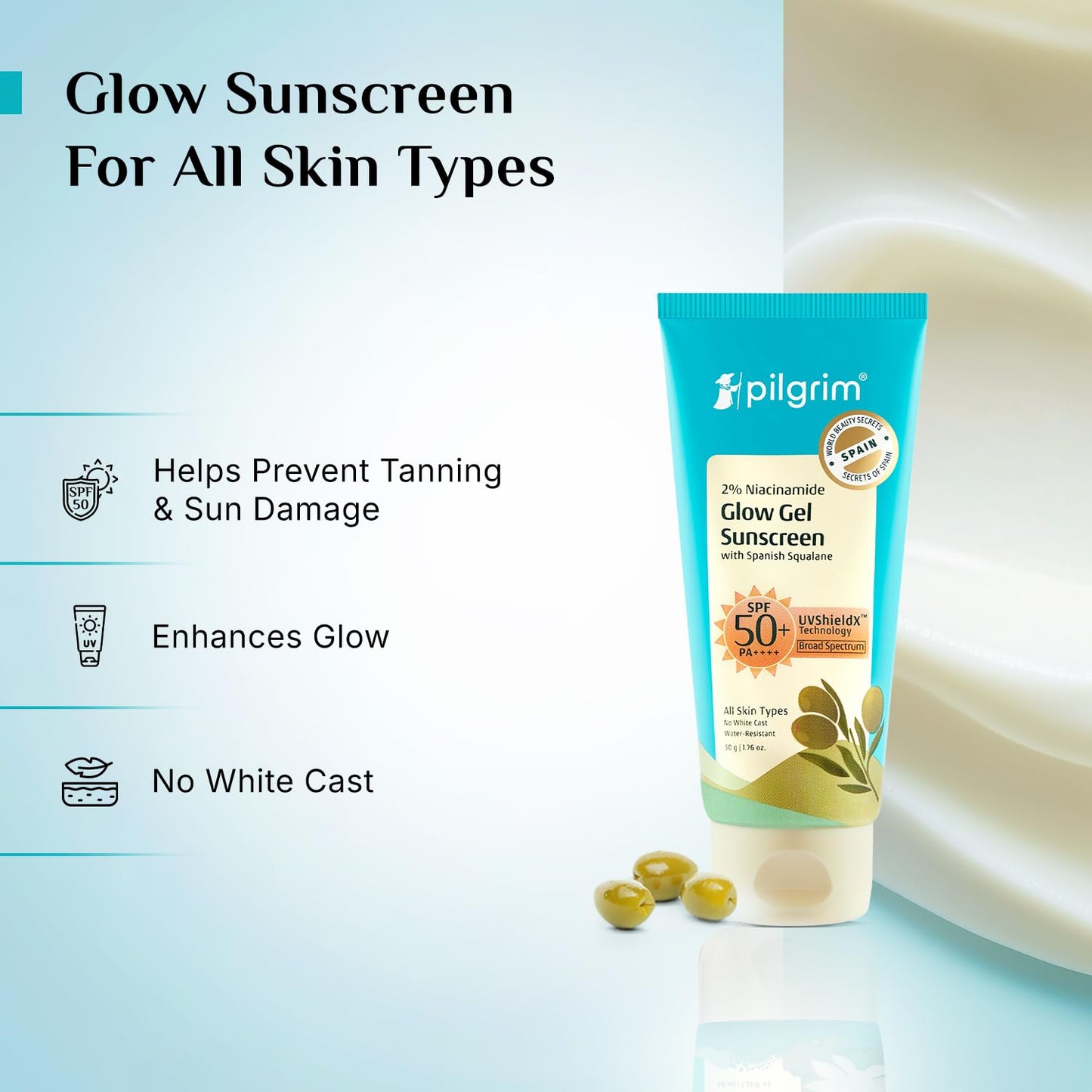 Pilgrim 2% Niacinamide Glow Sunscreen SPF 50 +++ , 50 gm