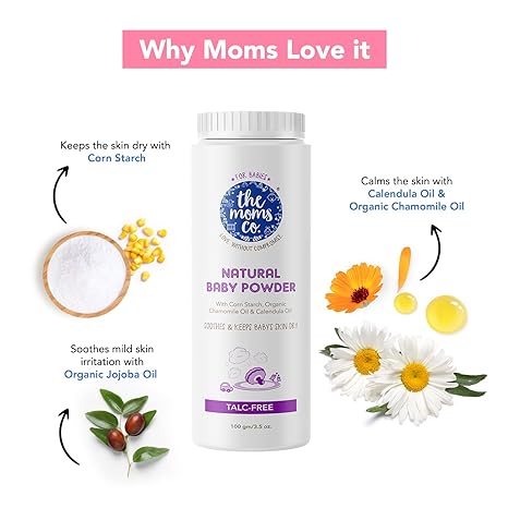 The Moms Co. Talc-Free Natural Baby Powder with Corn Starch, 100 gm