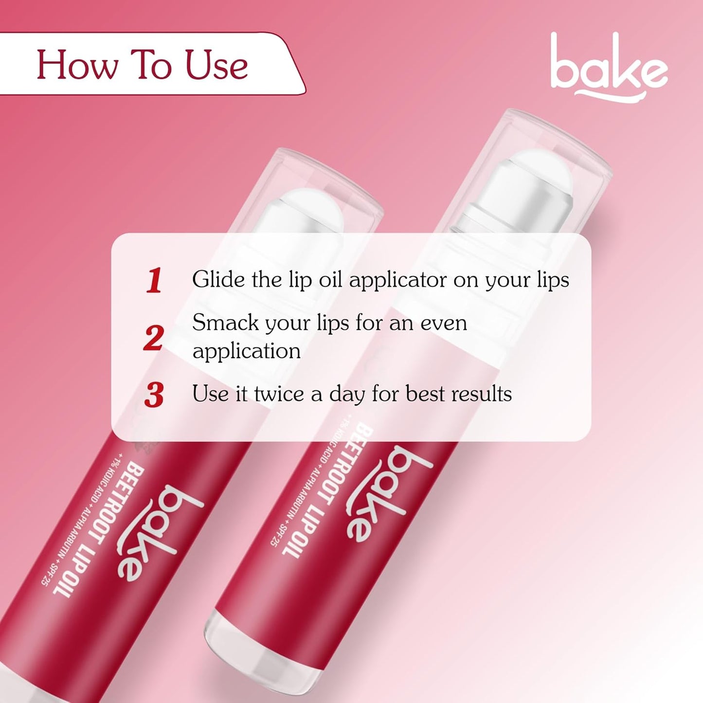 BAKE 1% Kojic Acid Beetroot Tinted Brightening Lip Balm Oil for Dark & Pigmented Lips with SPF 25 PA++++ with Alpha Arbutin - 15g
