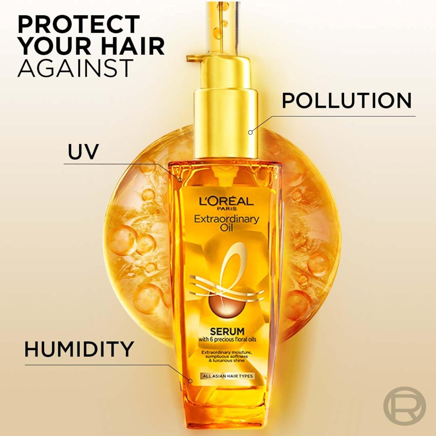 L'Oreal Paris Serum, Protection and Shine, For Dry, Flyaway & Frizzy Hair, With 6 Rare Flower Oils, Extraordinary Oil, 30ml