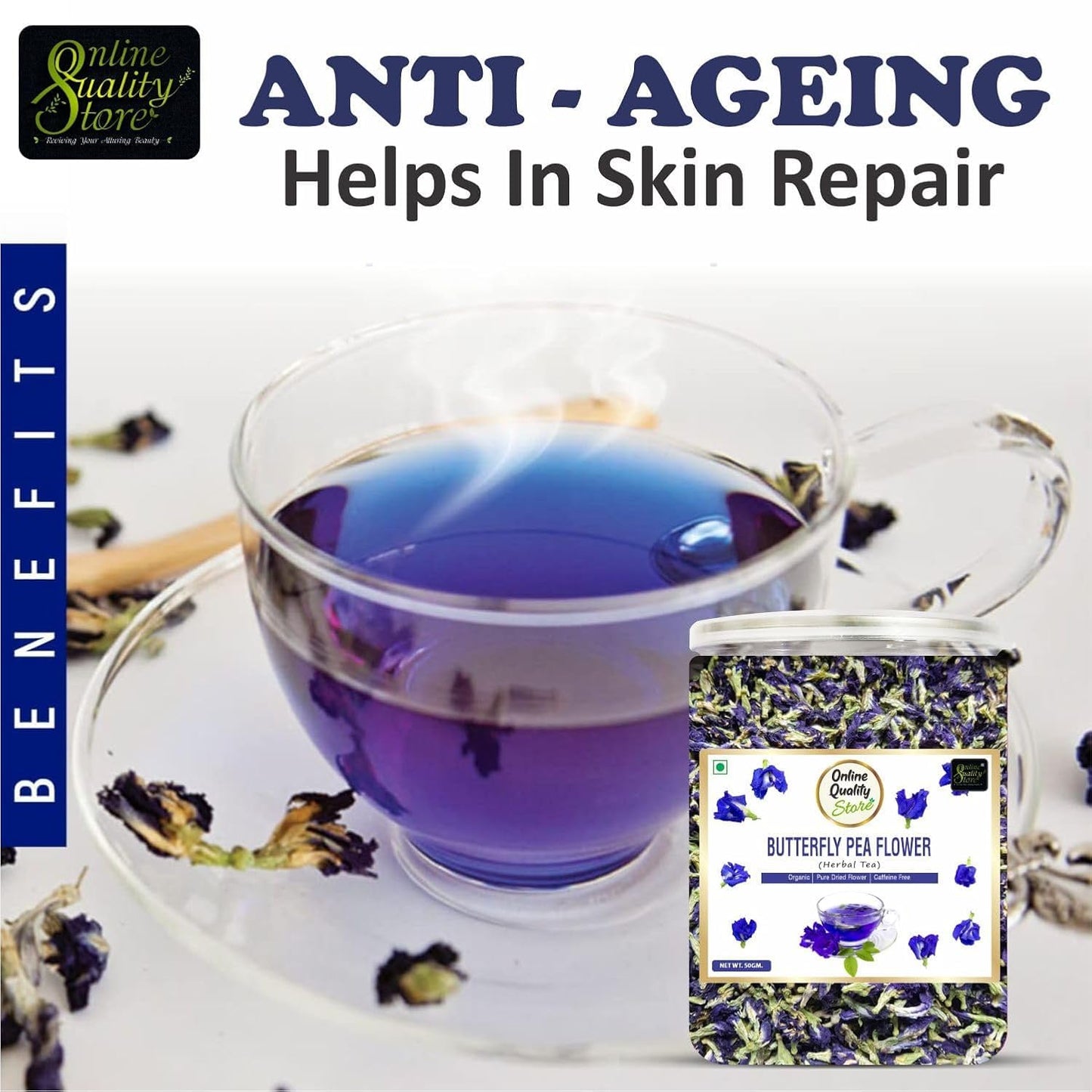 Online Quality Store Butterfly Pea Flower Tea, 50 gm | Blue Pea