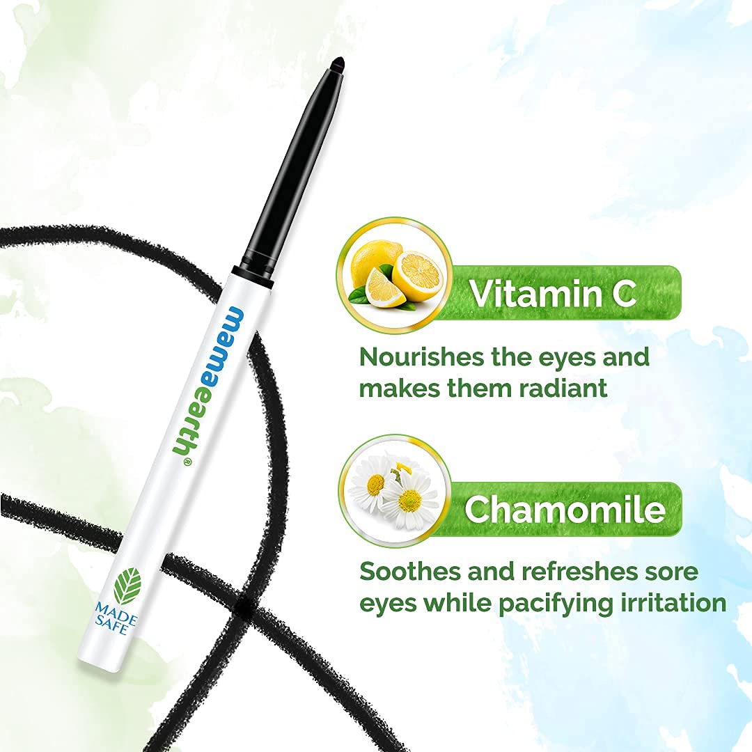 Mamaearth Long Stay Kajal Pencil Black Retractable Waterproof, With Vitamin C & Chamomile