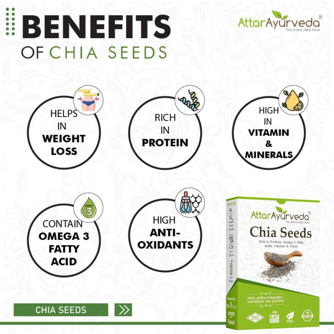 Attar Ayurveda Chia Seeds 250 gm - For Weight Management and Eating | Pure and Natural | Preservative-free | Non-GMO