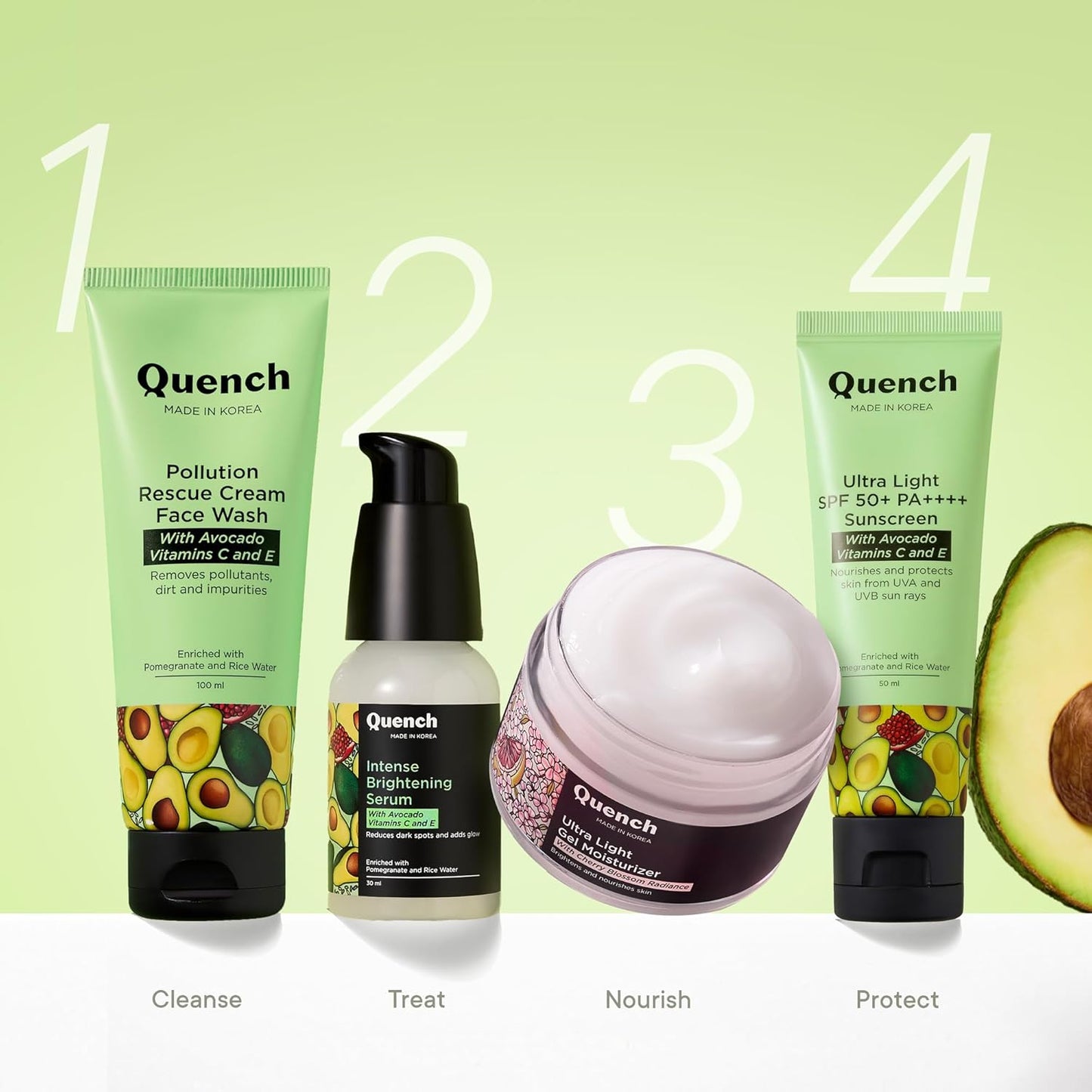 Quench Bravocado Sunscreen Spf 50+ Pa++++ Korean Sunscreen With Vitamin E & Avocado For Women & Men (50Ml) All Skin Type