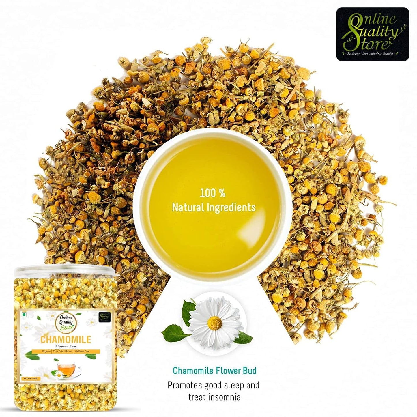 Online Quaity Store Natural Chamomile Flower Tea, Caffeine Free Herbal, 50 gm
