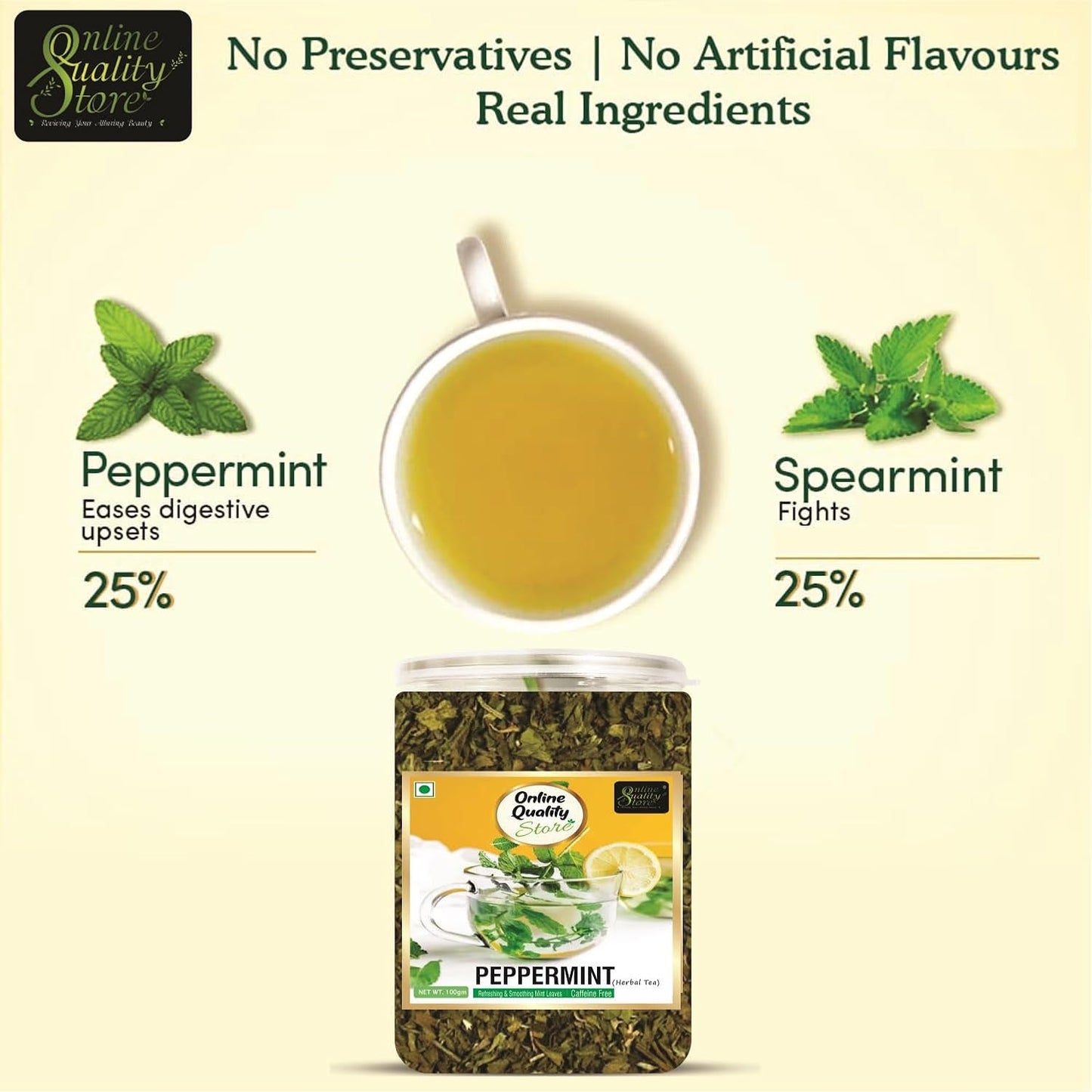 Online Quality Store Peppermint Tea, 100gm Loose Leaf | Peppermint Leaves Herbal Green Tea for Boost Immunity