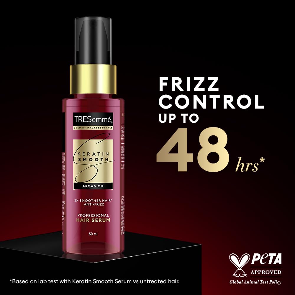 TRESemmé Keratin Smooth Anti-Frizz Hair Serum 50ml with Argan Oil|| for 2X Smoother Hair and Long Lasting Frizz control upto 48H even in 80% humidity