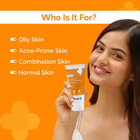 The Derma Co 1% Hyaluronic Sunscreen Aqua Gel SPF 50 PA++++, 80 gm