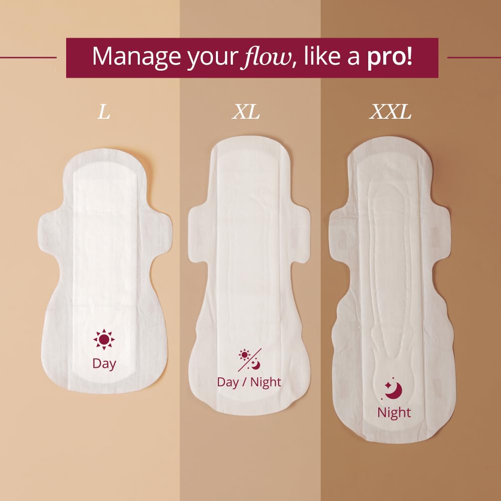 Carmesi Sanitary Pads Rash Free Organic, With Disposal Bags,30 Pads, XL