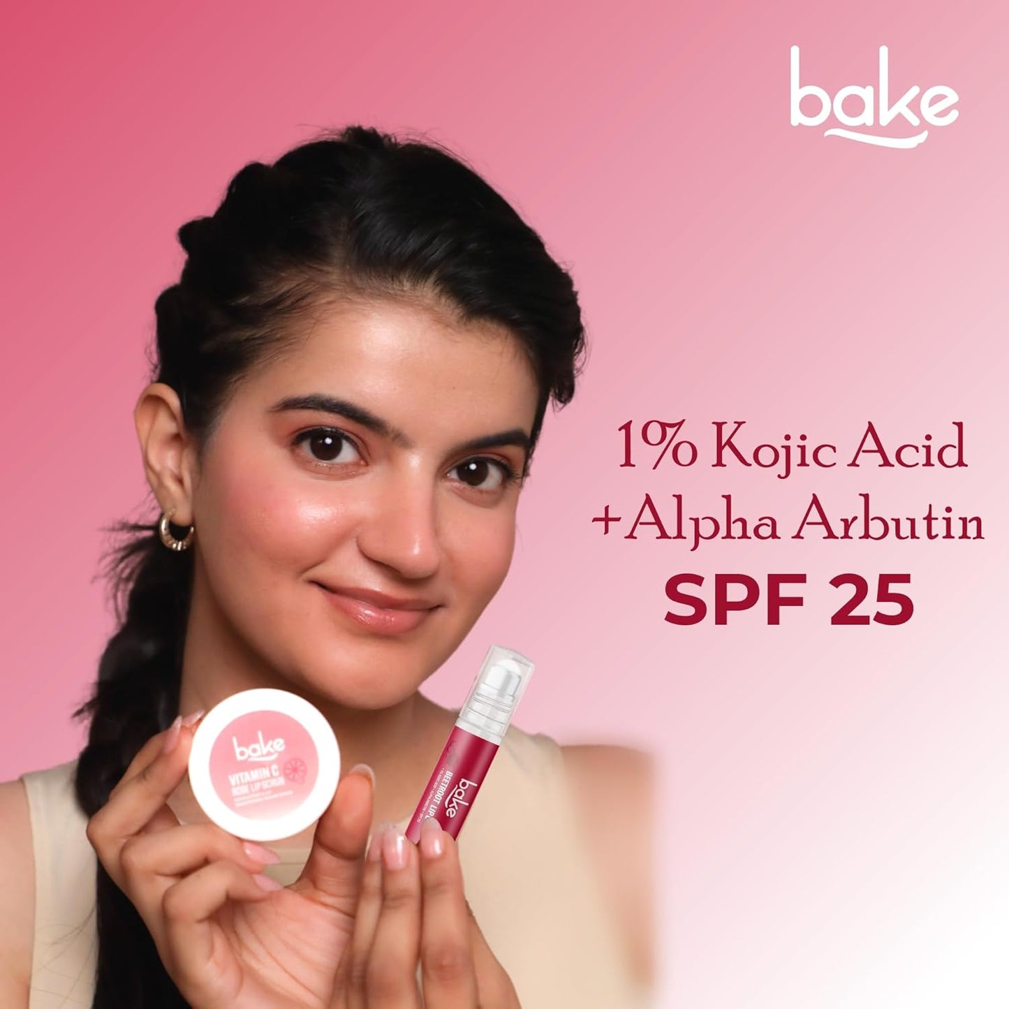 BAKE 1% Kojic Acid Beetroot Tinted Brightening Lip Balm Oil for Dark & Pigmented Lips with SPF 25 PA++++ with Alpha Arbutin - 15g