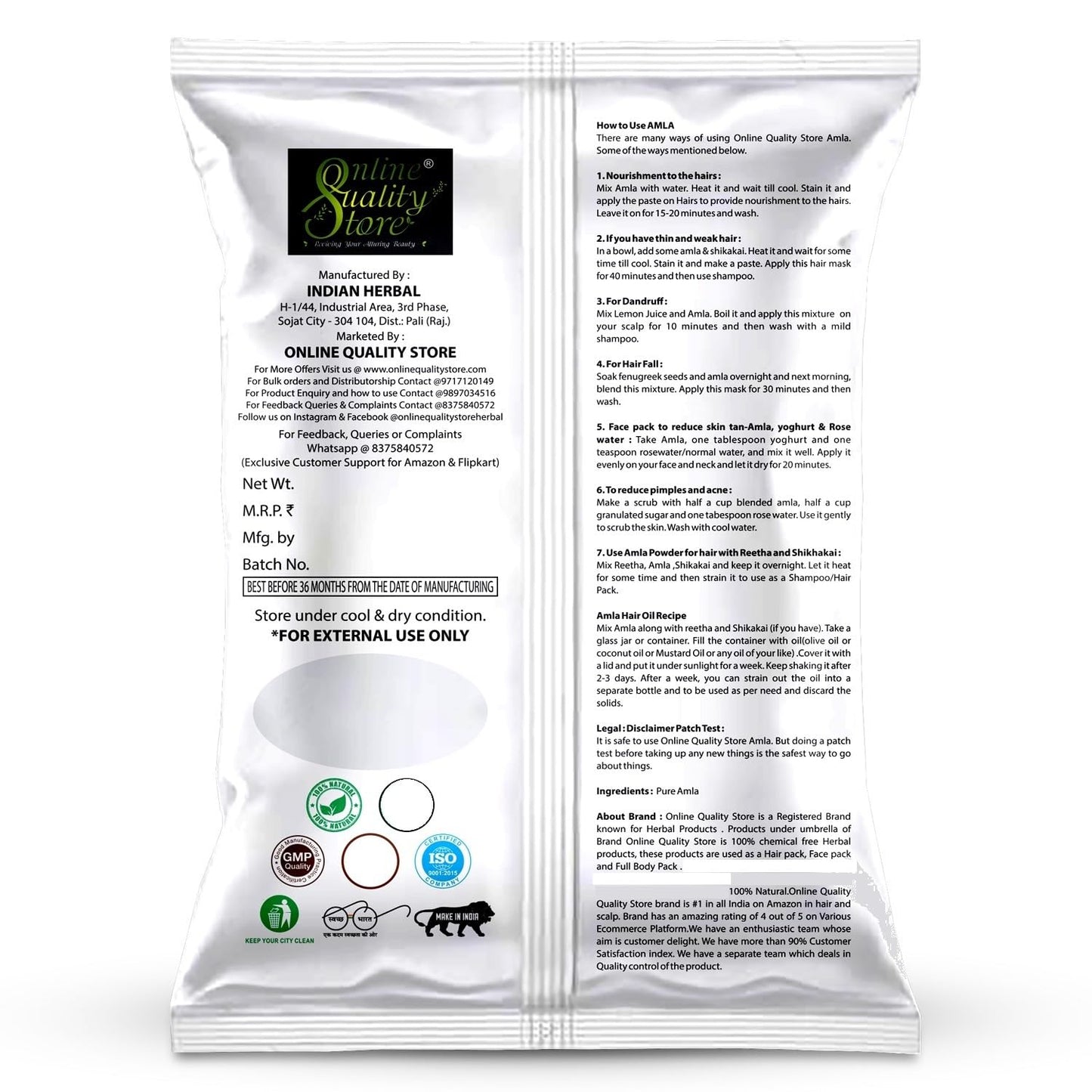 Online Quality Store Amla, Reetha, Shikakai Powder Combo Powder Pack For Hair R (Pack Of 3, Total 380G Pack), All Hair Type, Oily, Dry, Thick, Damaged, 3 Count