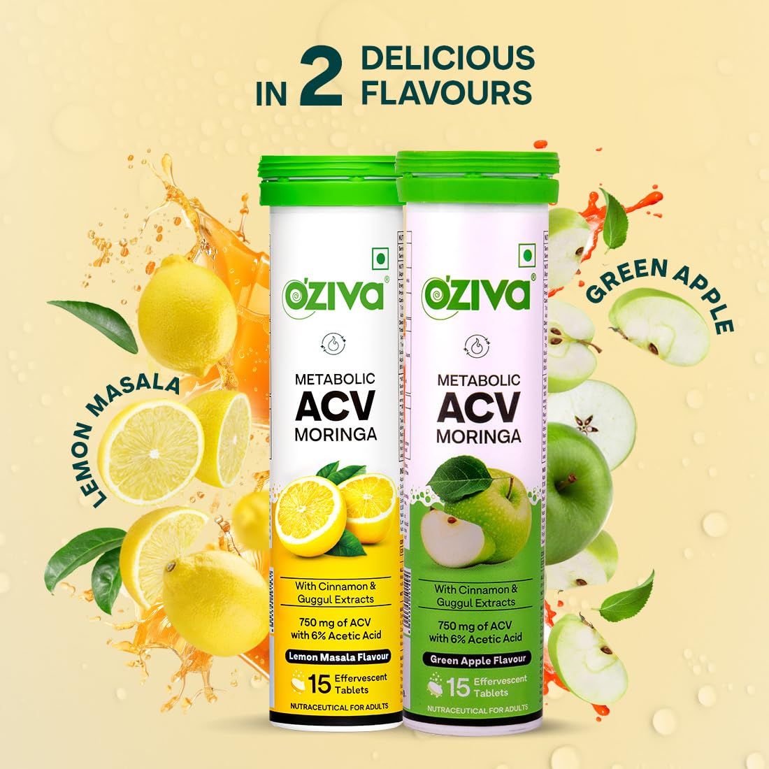 OZiva Acv Moringa, Control Cravings, Apple Cider Vinegar, Cinnamon, Guggul, Green Apple, Pack Of 2