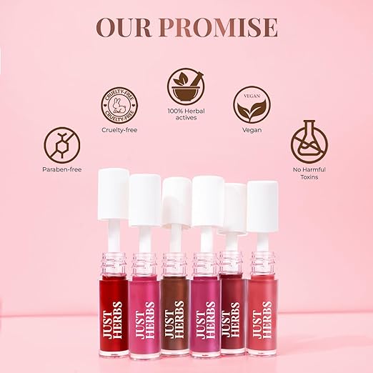 Just Herbs Ayurvedic Liquid Lipstick Kit Set of 5 with Long Lasting, Hydrating & Lightweight Lip Colour, Brights & Pinks - Paraben & Silicon Free