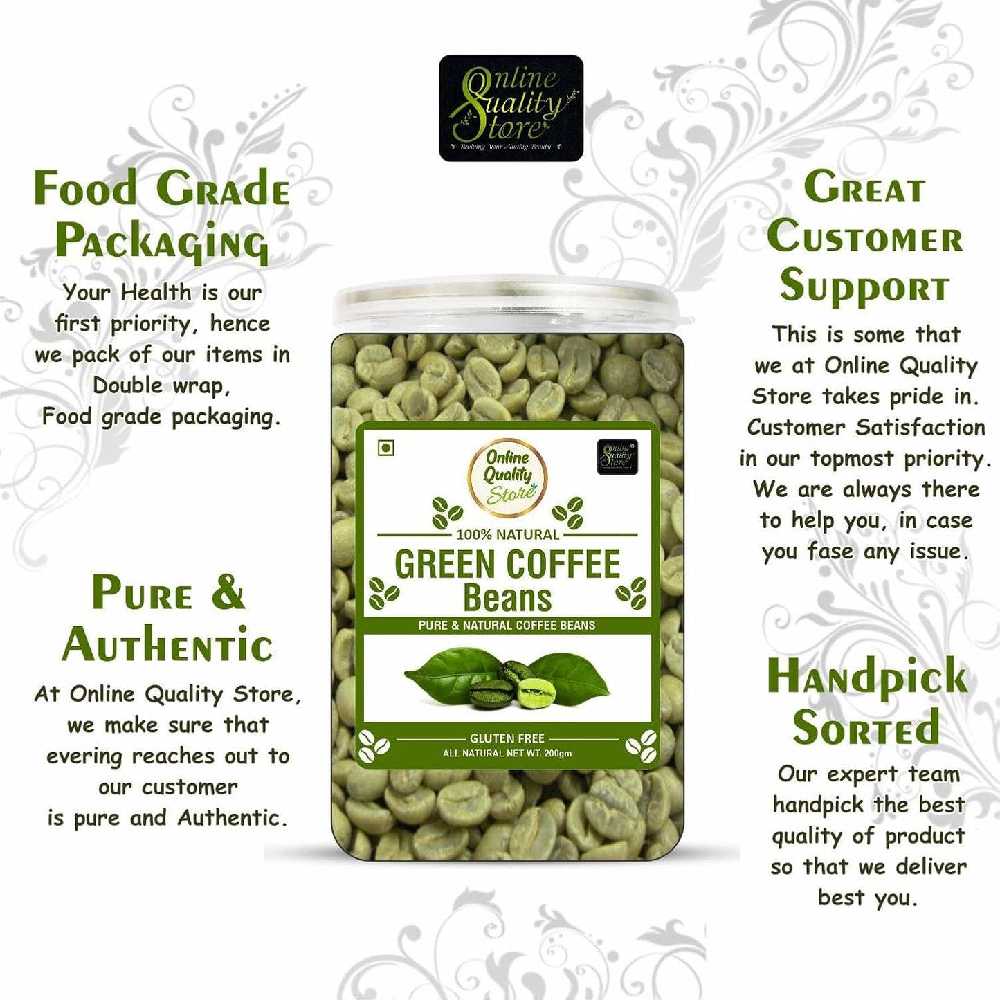 Online Quality Store Green Coffee Beans - 300 gm, Weight Loss Management