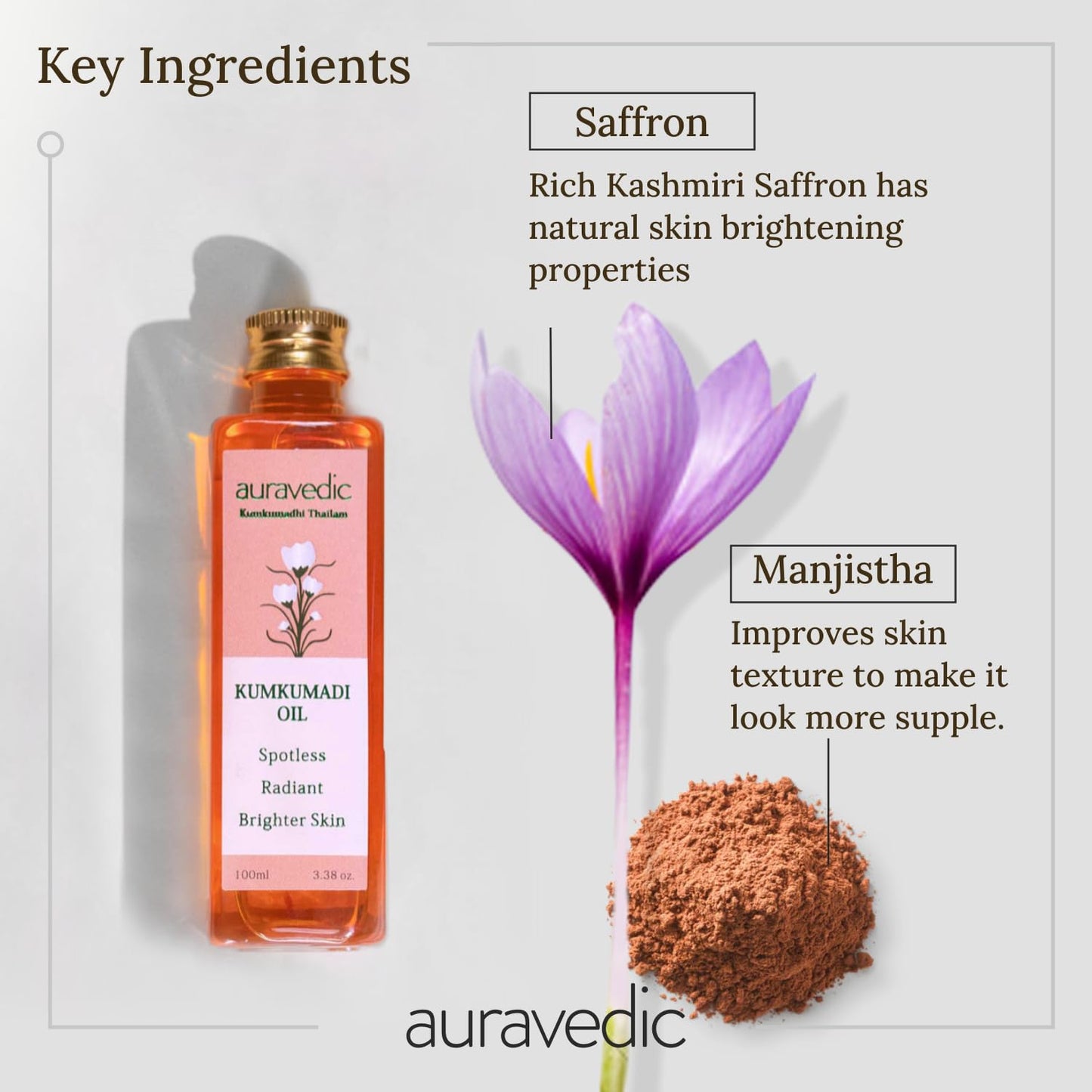 Auravedic Kumkumadi Oil For Face 100 Ml, Pack of 3, Kumkumadi Tailam Face Oil For Glowing Skin, Dark Spot Corrector Face Serum