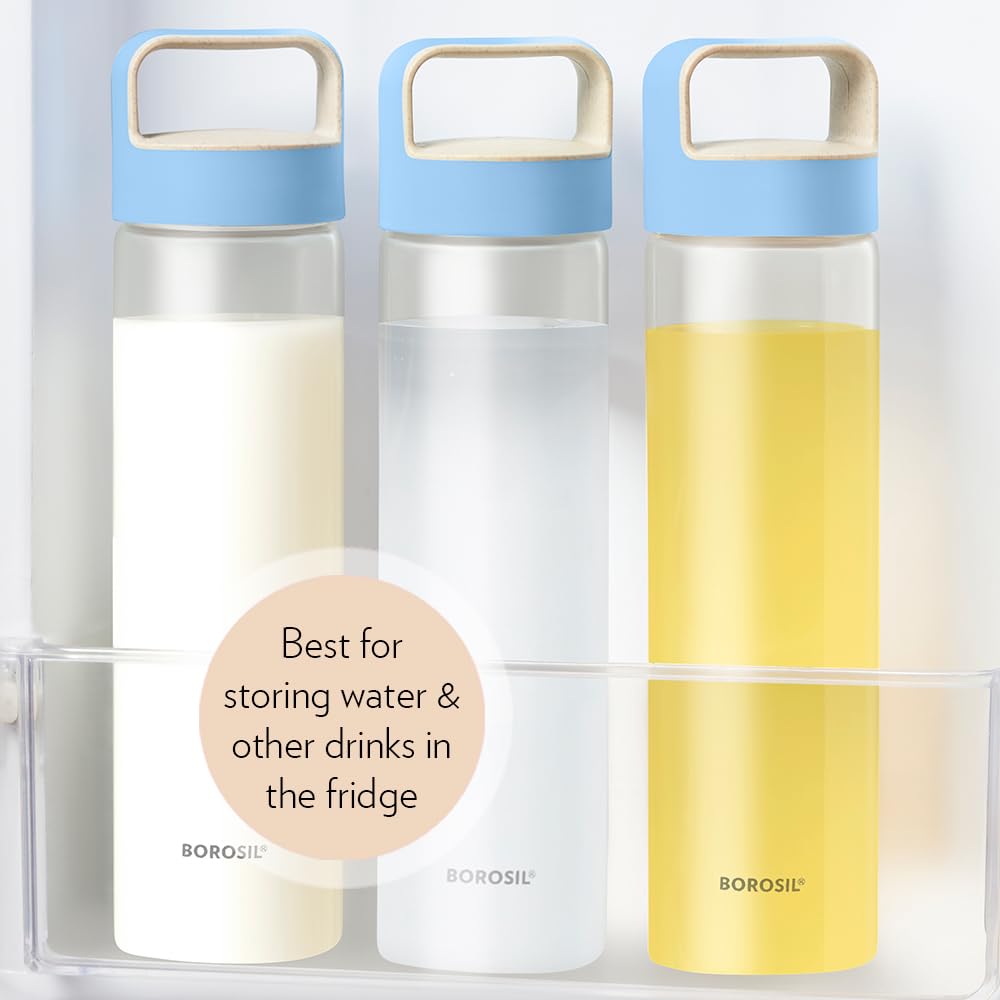Borosil Neo Glass Water Bottle, 550 ml, Stylish & Transparent